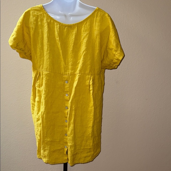 Terzo Millenno Gold Yellow Women's High Low Button Back Linen Top Women’s Size S - Picture 4 of 6